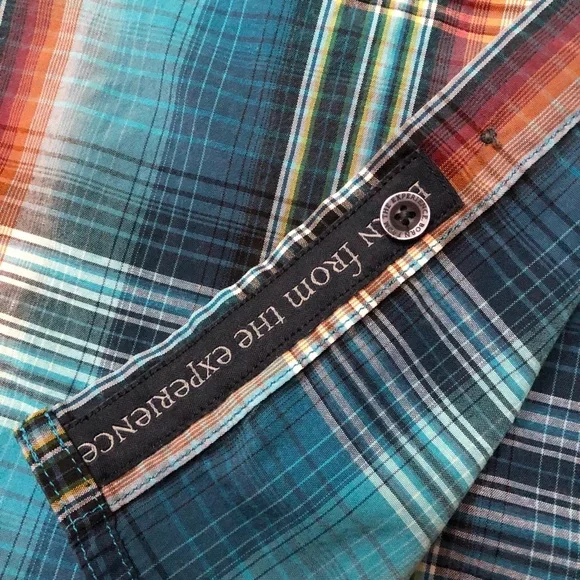 Prana Blue and Brown Plaid Casual Button Down Shirt - Picture 2 of 8